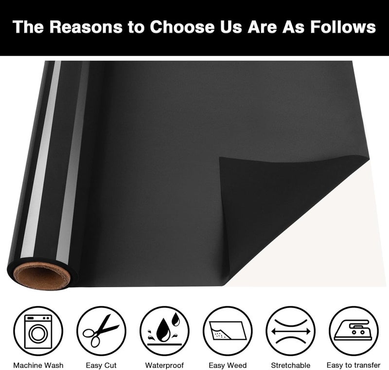 Torc Black Puff HTV - 12" x 5ft, 3D Puff Heat Transfer Vinyl for T-Shirts, DIY Crafts - Compatible with All Cutter Machines, Easy to Cut, Weed & Iron On for Bold Vinyl Designs - Image 2
